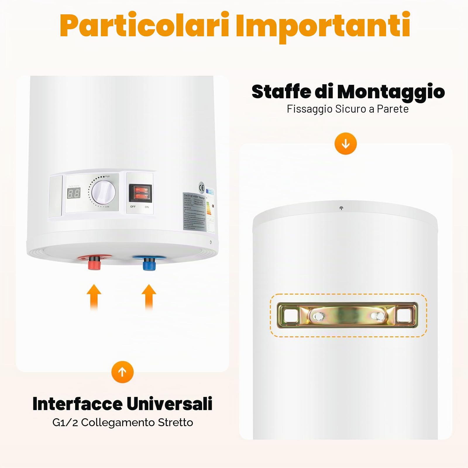 Scaldacqua elettrica istantanea da 50 l, scaldabagno elettrico da 2000 W, scaldabagno, 71 x 34 cm, con set doccia, 25 – 75 ℃, per cucine, WC, appartamenti