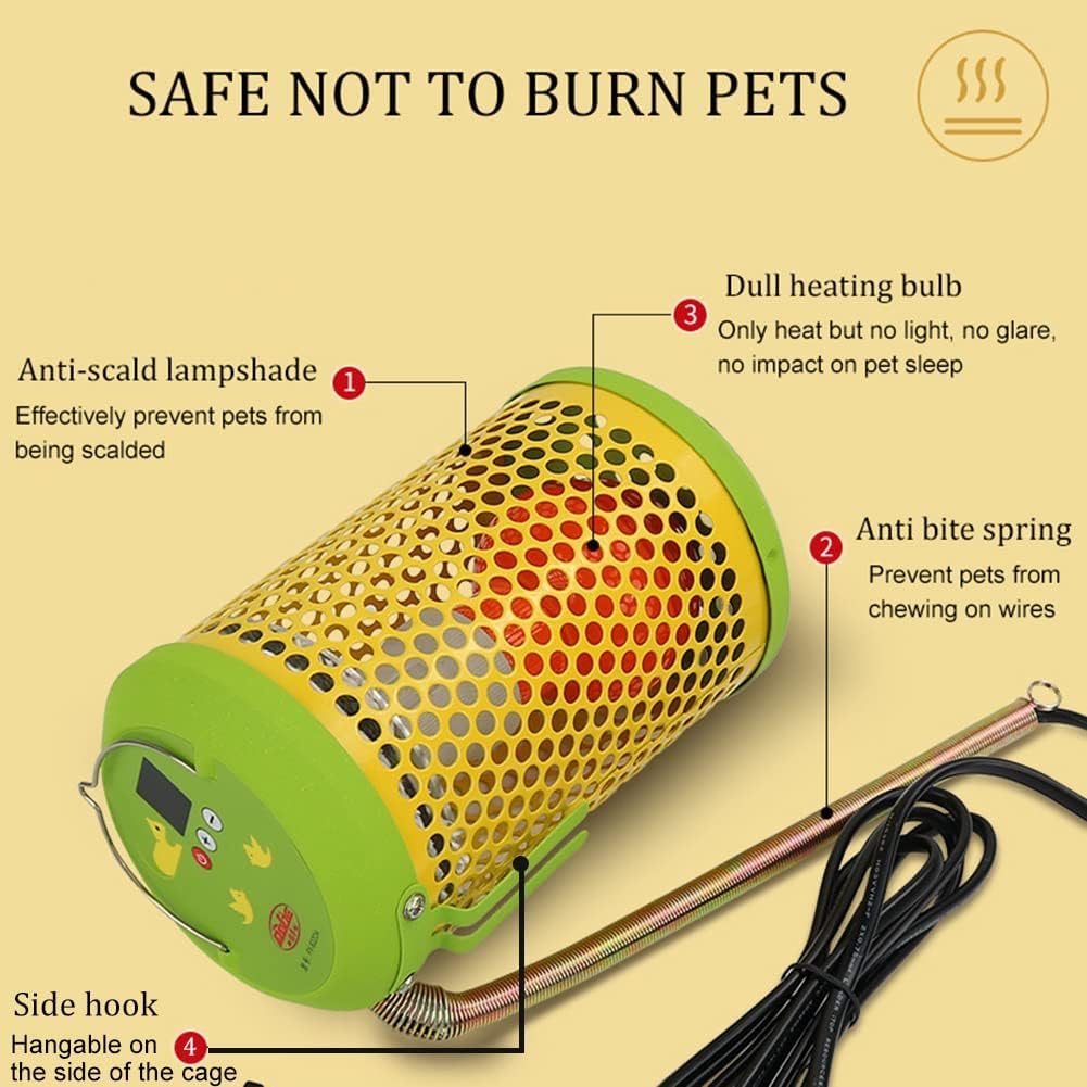 Calentador De Cerámica para Pájaros con Emisor De Calor para Jaulas, con Bombilla De 100 W, Control De Temperatura Y Control Remoto. Lámpara De Calor para Loros, Polluelos Y Lagartos.