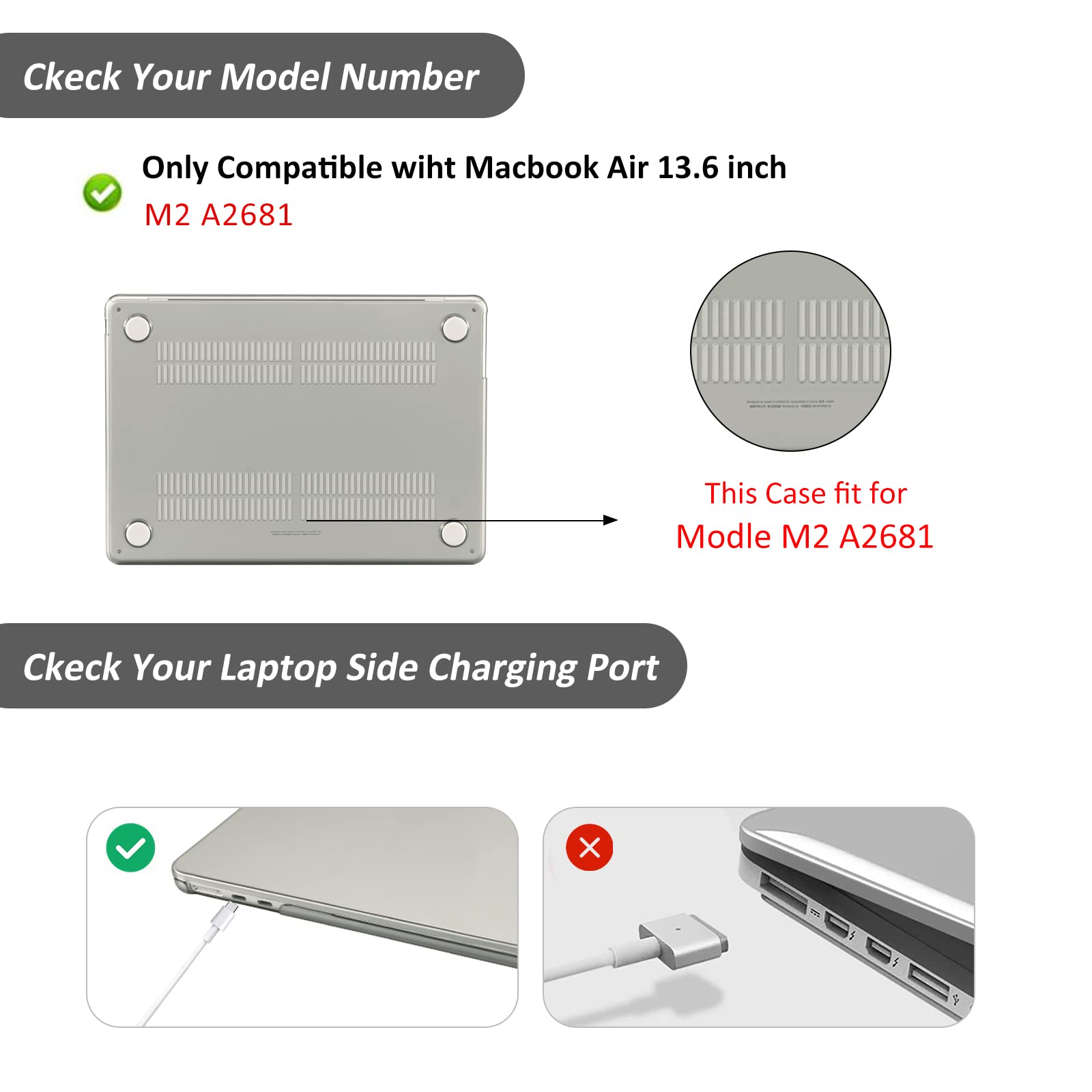 BlueSwan Custodia Compatibile con 2024 2022 MacBook Air 13,6 Pollici M2 M3 A2681 A3113, Cover Rigida Trasparente e Cover per Tastiera e Tappetino per Mouse Portatile - Cristallo Grigio