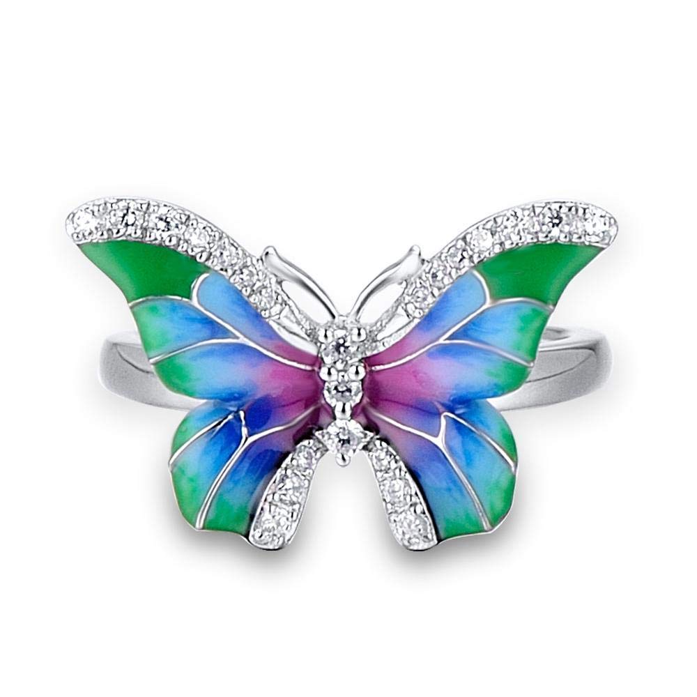 Damenring 925 Sterling Eleganter bunter Schmetterlingsring Funkelnde Emaille Handgefertigter Schmuck