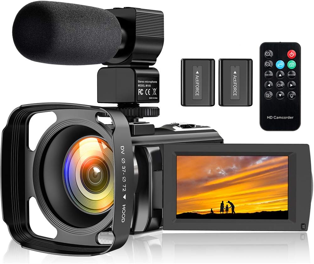Black Friday - 70% OFF Video Camera Camcorder YouTube Vlogging Camera Recorder FHD 1080P 24.0MP 3.0 Inch 270 Degree Rotation Screen 16X Digital Zoom Camcorder with Microphone,Remote Control,Lens Hood and 2 Batteries