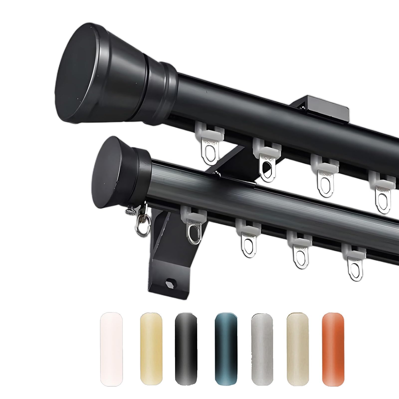 WQPMNYG Double Row Curtain Rods for Living Room & Bedroom Aluminum Alloy Ceiling Wall Track System Silent Sliding Drape Rail 5.90m Blue Room Divider Solution