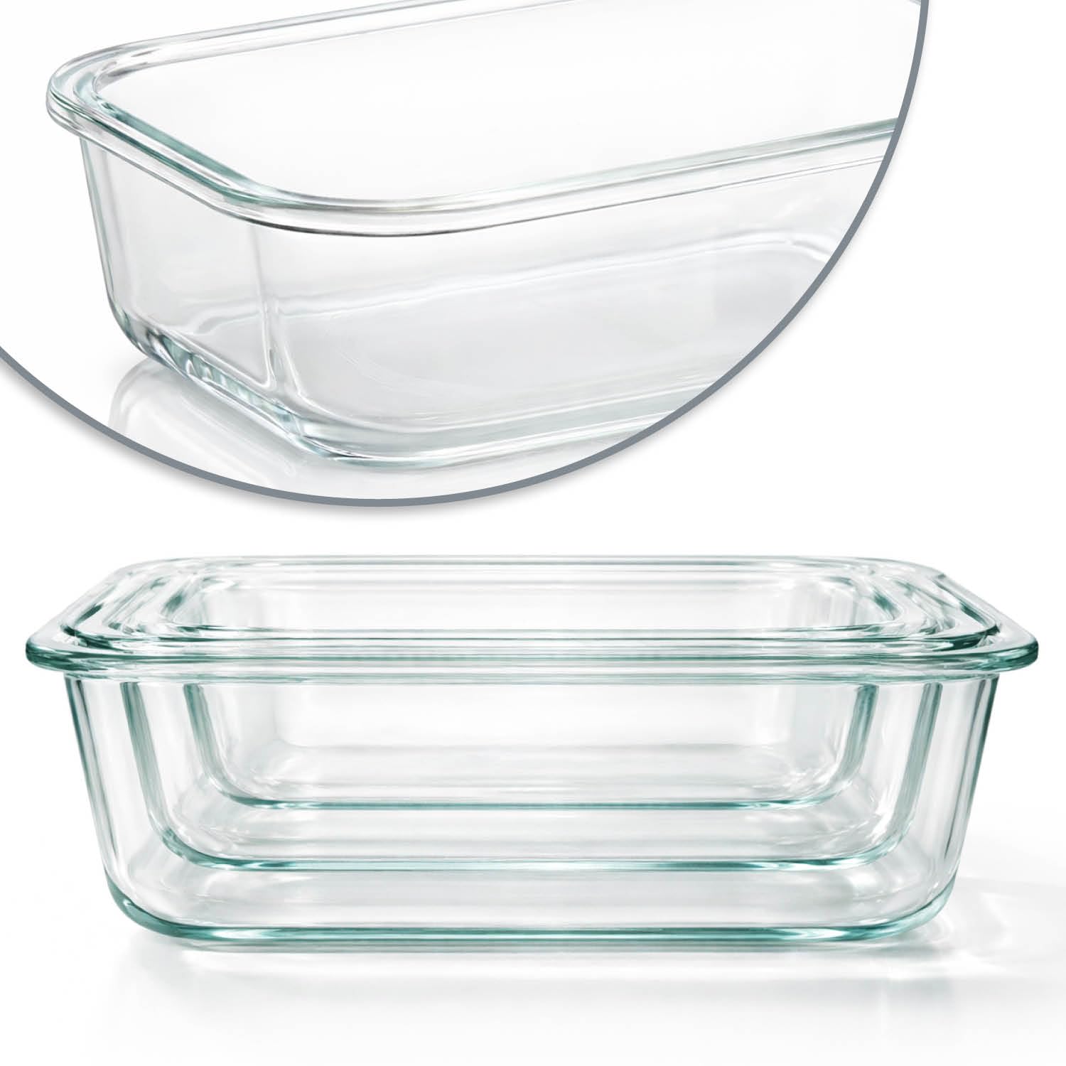 COM-FOUR® 6x Pirofile in Vetro Borosilicato, Teglie Resistenti al Calore per Forno, Microonde e Congelatore, Pirofila in 3 Misure (vetro 6x)