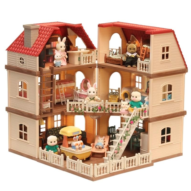 Genérico Casa Muñecas Casita De Muñecas para Niñas Casas Miniaturas para Montar con Muebles, Muñecas, Luces Y Autos De Villa