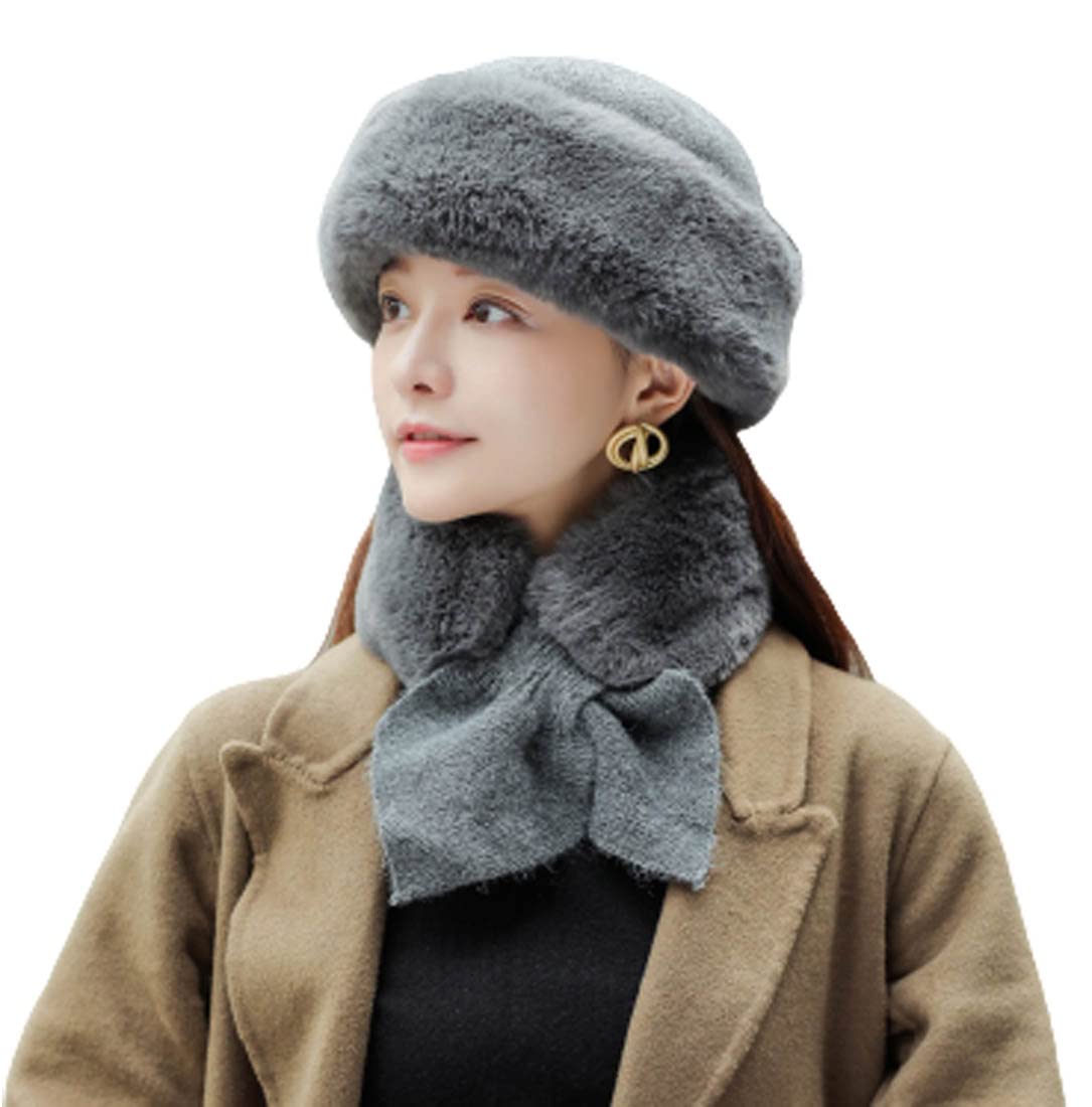 G-CAPGlobalwells Women Cossack Russian Style Faux Fur Hat set with scarf Ushanka Hat Peru Ski Cap
