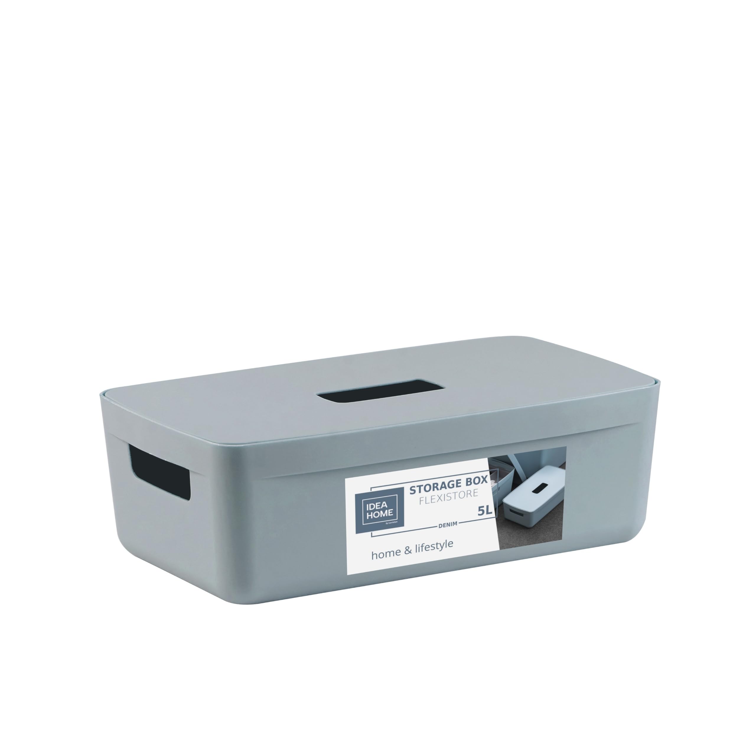 IDEA HOME FLEXISTORE Storage Box 5L – Durable Organizer with Lid and Handles – Unbreakable Plastic – Denim Blue Storage Container for Home and Office