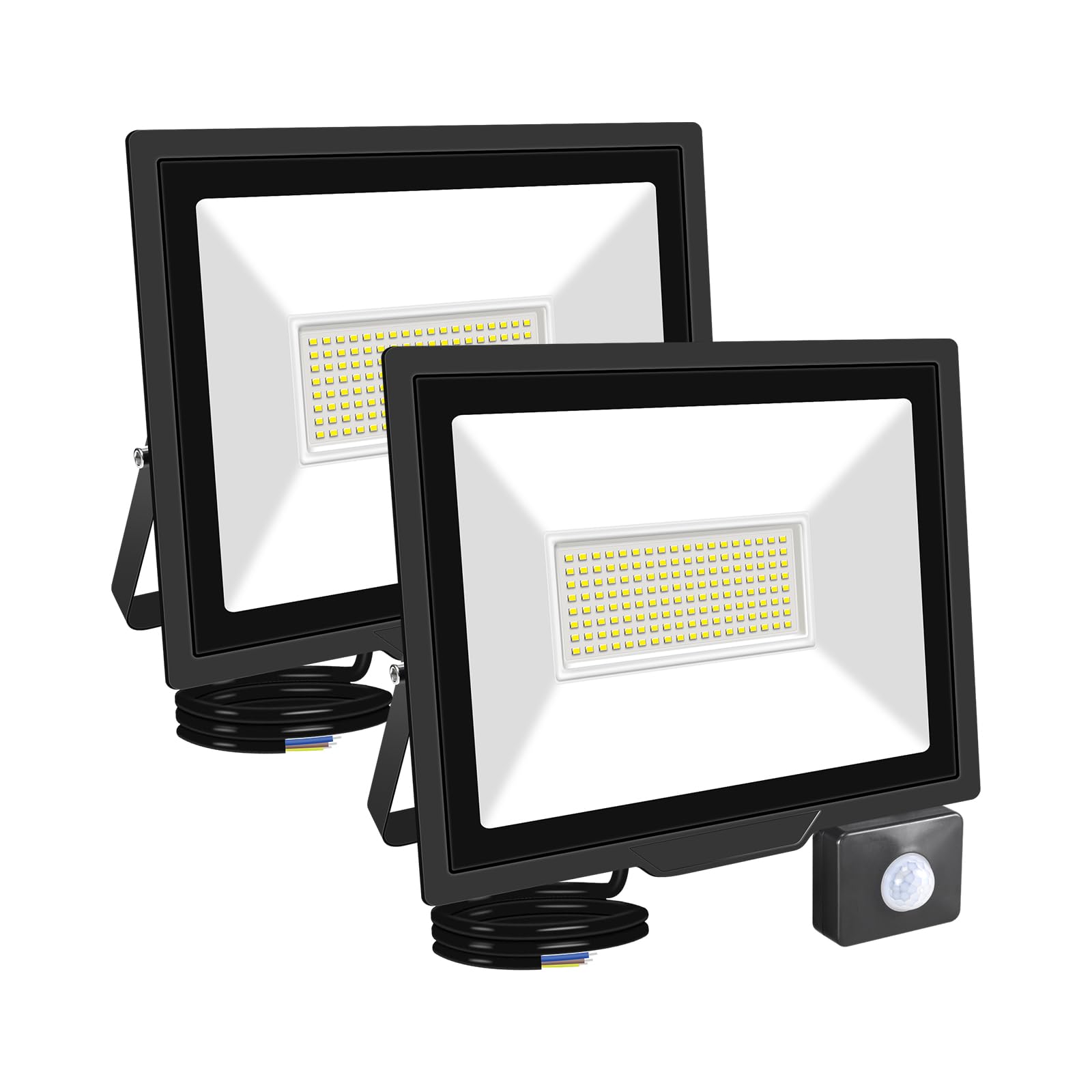 RIGIDON 2 Pcs PIR Motion Sensor Outdoor Security Light, 100W 10000 Lumens Outside Led Floodlight