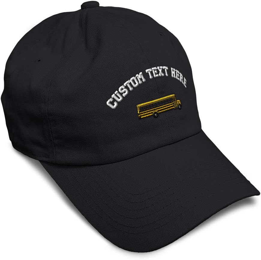 Speedy ProsCustom Soft Baseball Cap School Bus B Embroidery Cars & Transportation Twill Cotton Dad Hats for Men Women Buckle Closure Black Personalized Text Here