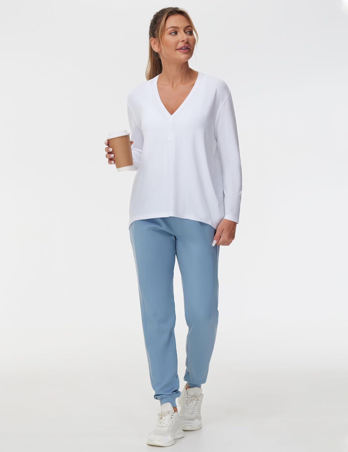 THE GYM PEOPLE Women's Long Sleeve Workout Shirts Loose Fit V-Neck Running T-Shirts Tops - Image 5