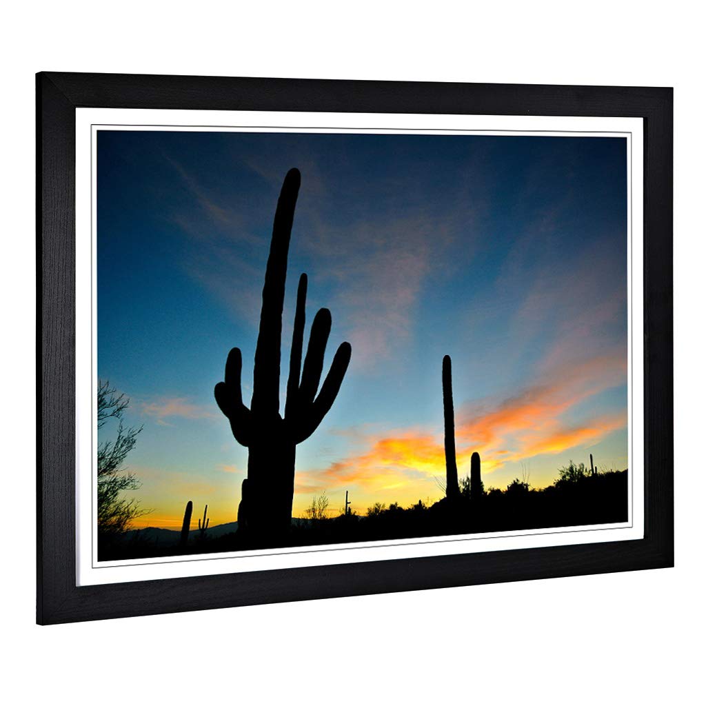 Big Box Art Framed Print of Landscape Arizona Sunrise Cactus (1) Design | Wall Art Picture | Home Decor for Kitchen, Living Room, Bedroom, Hallway, Black, A2 / 24.5x18 Inch / 62x45cm
