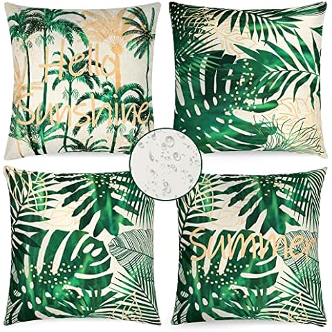 SOMYTING Cushion Cover 45 x 45 cm Tropical Leaves Green Plant Cotton Linen Cushion Cover Decorative Cushion Sofa Cushion Summer Green Leaves Cushion Cover for Couch Car Bedroom Cover