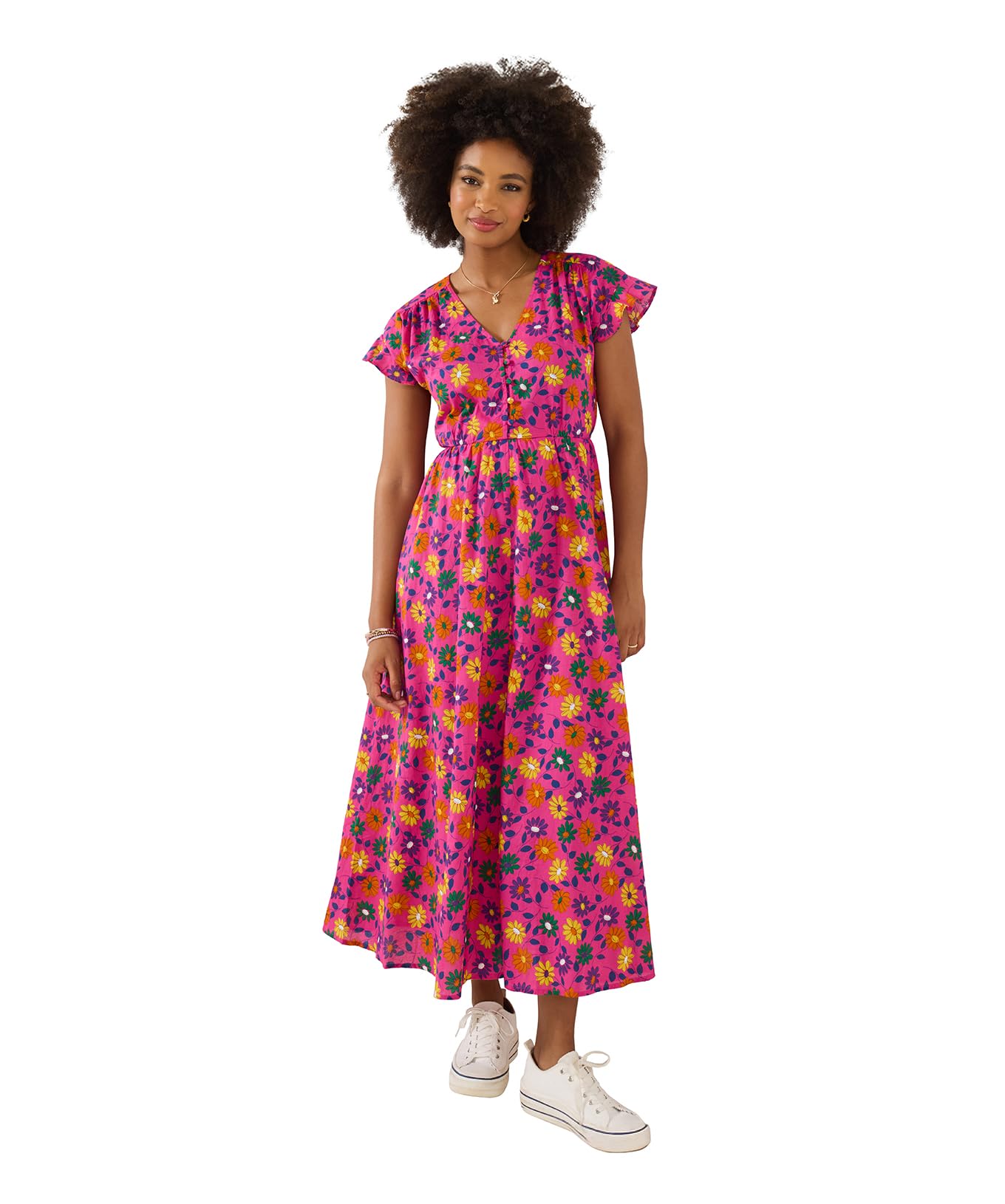 Joe Browns Women's Bold Floral Cotton Midi Dress, Regular, Pink, UK 10