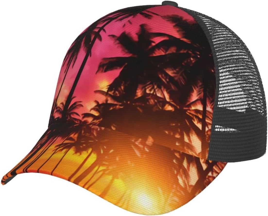 Hawaii Hats Women Men Tropical Palm Tree Trucker Hat Adjustable Snapback Baseball Cap Hat - Image 4