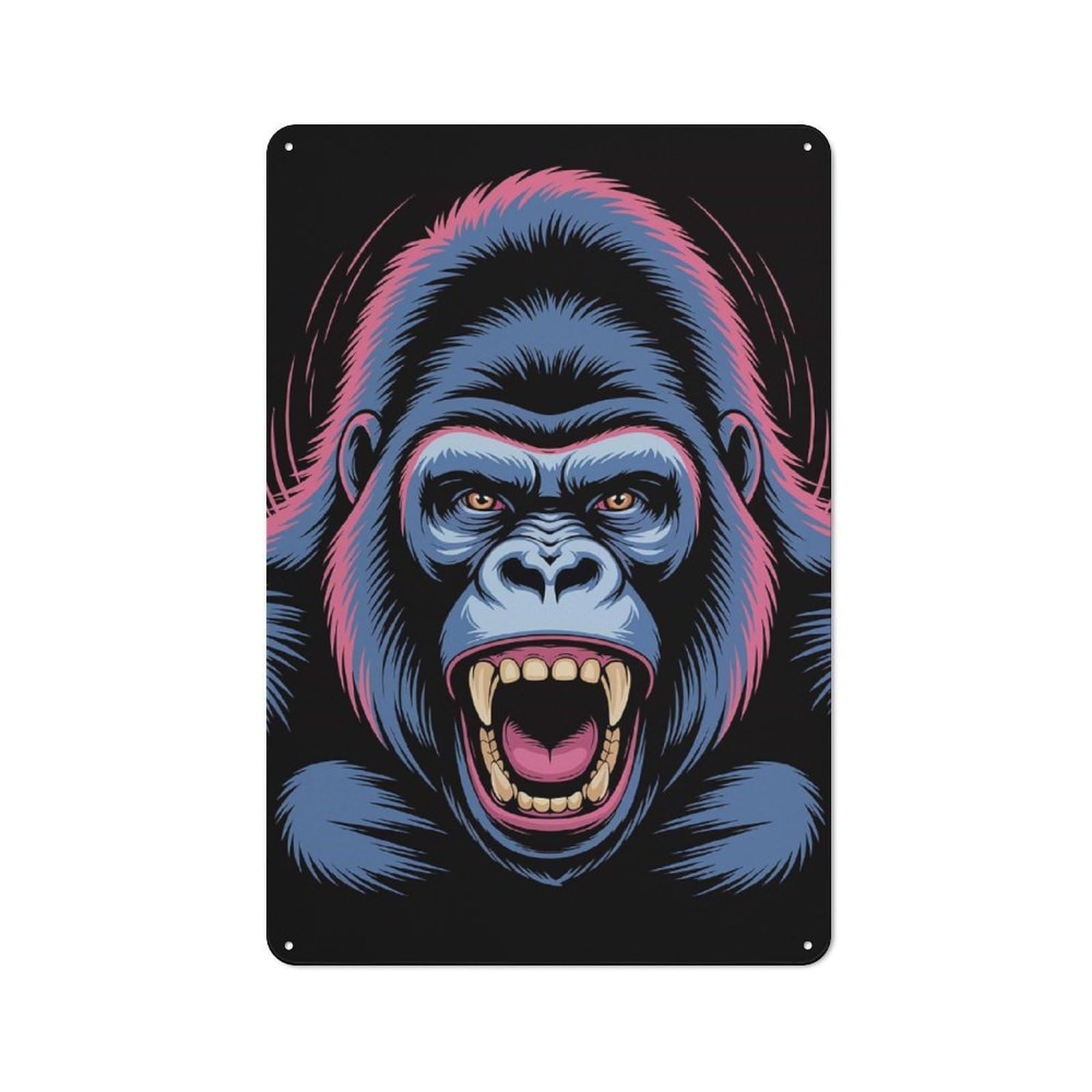 Junmoney Angry Gorilla Illustration Retro-Style Metal Sign 30X20cm For Guest Room Or Hallway, For Hallway Wall Decor Fans