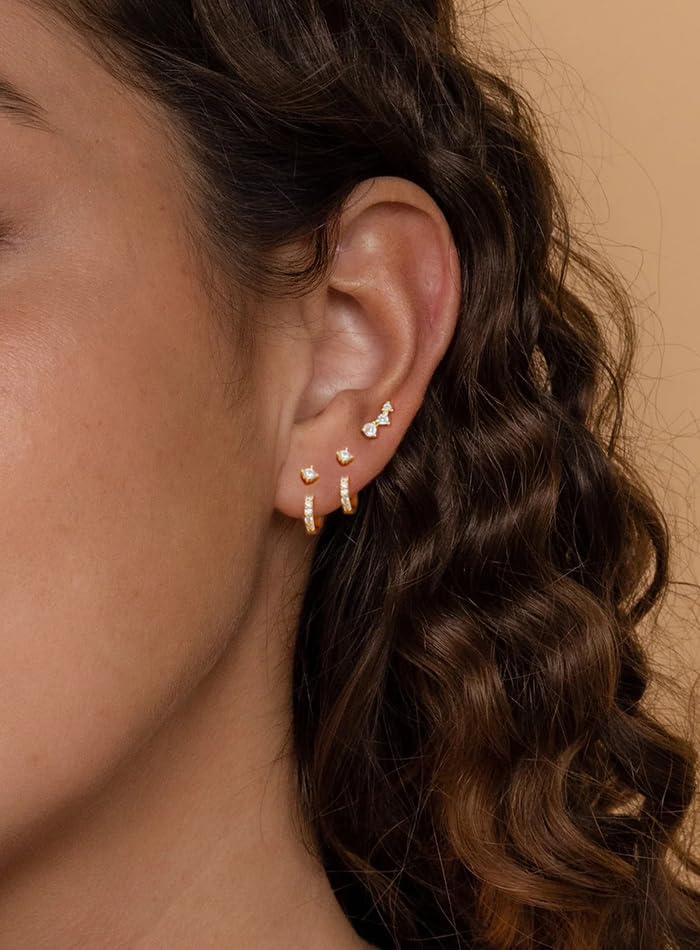 3 Pairs Gold Hoop Huggie Earrngs Stack for Women,14K Gold Plated Small Half Hoop Lightweight Hypoallergenic Cartilage Trendy Stud Earrings Set, Muti-Piercing Jewelry Gift - Image 2