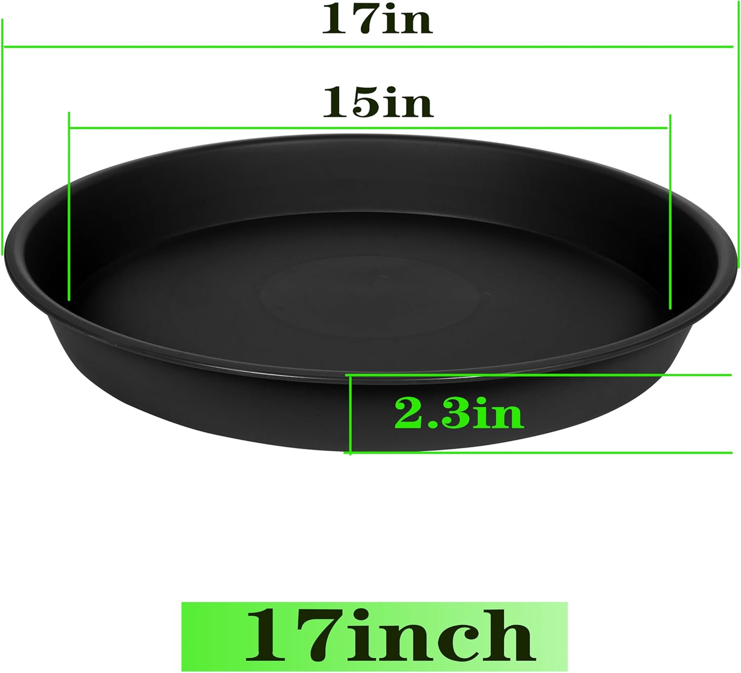 2 Pack of Plant Saucer 16 17 inch, Plastic Plant Saucers 17" Round, Flower Trays for Indoors Outdoor, Plant Drip Trays for Pots, Plant Water Tray for Planter 14-18" (17", Black)