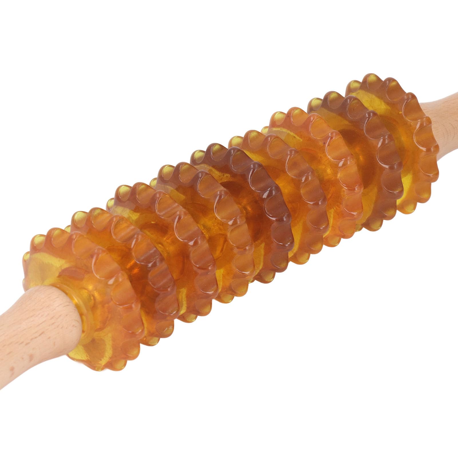 Gebogener Massageroller mit 9 Rädern, manuelles Therapie-Muskelwerkzeug aus Holz für die Lymphdrainage, Cellulite-Massage (Gelb)