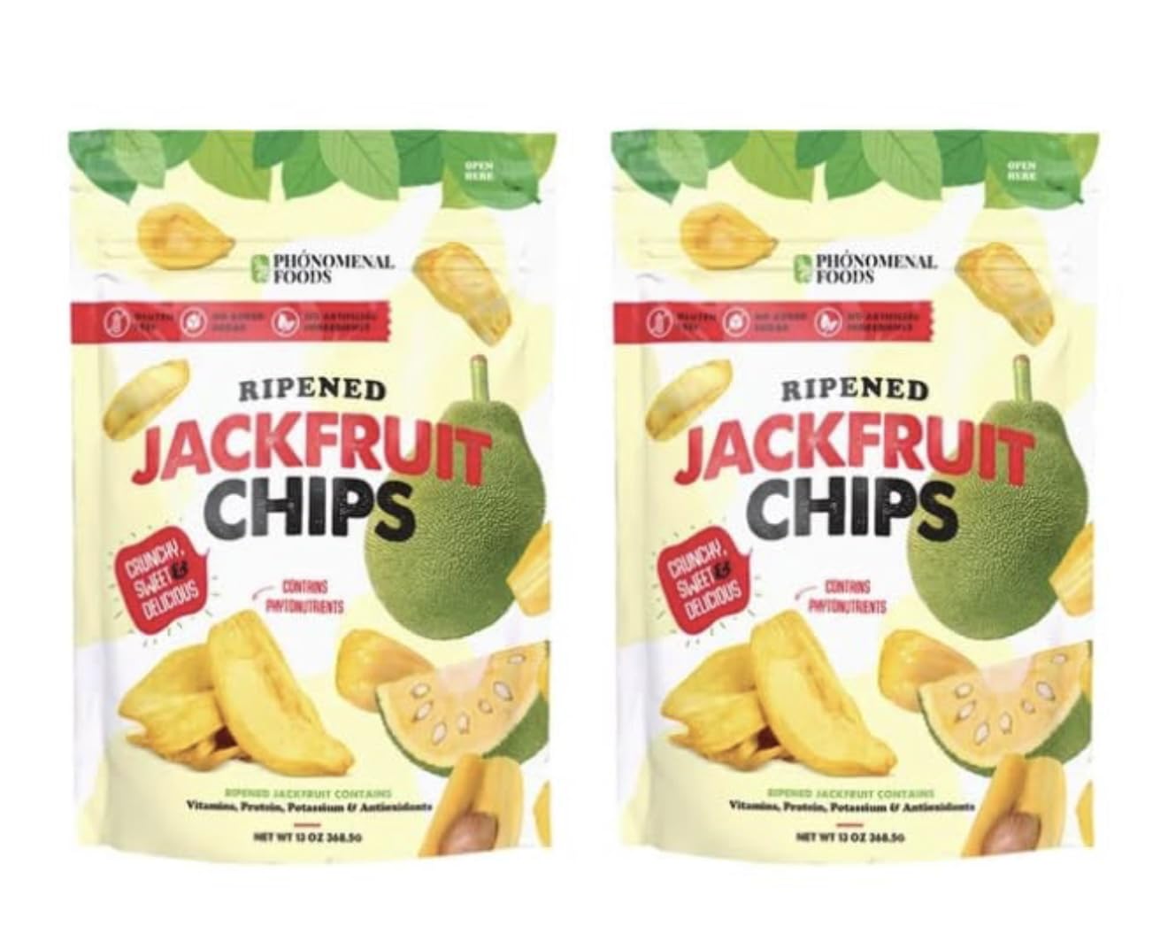 Phonomenal Foods Ripened Jackfruit Chips, Sweet & Delicious, 13 oz, Pack of 2