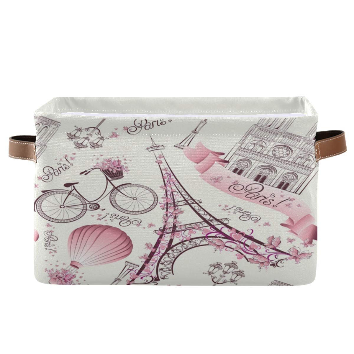 Weilife Paris Eiffel Tower Flower Storage Basket Bins, France Floral Collapsible Storage Cube Fabric Rectangle Storage Box with Handles for Shelf Closet Nursery Home Office 1 Pack