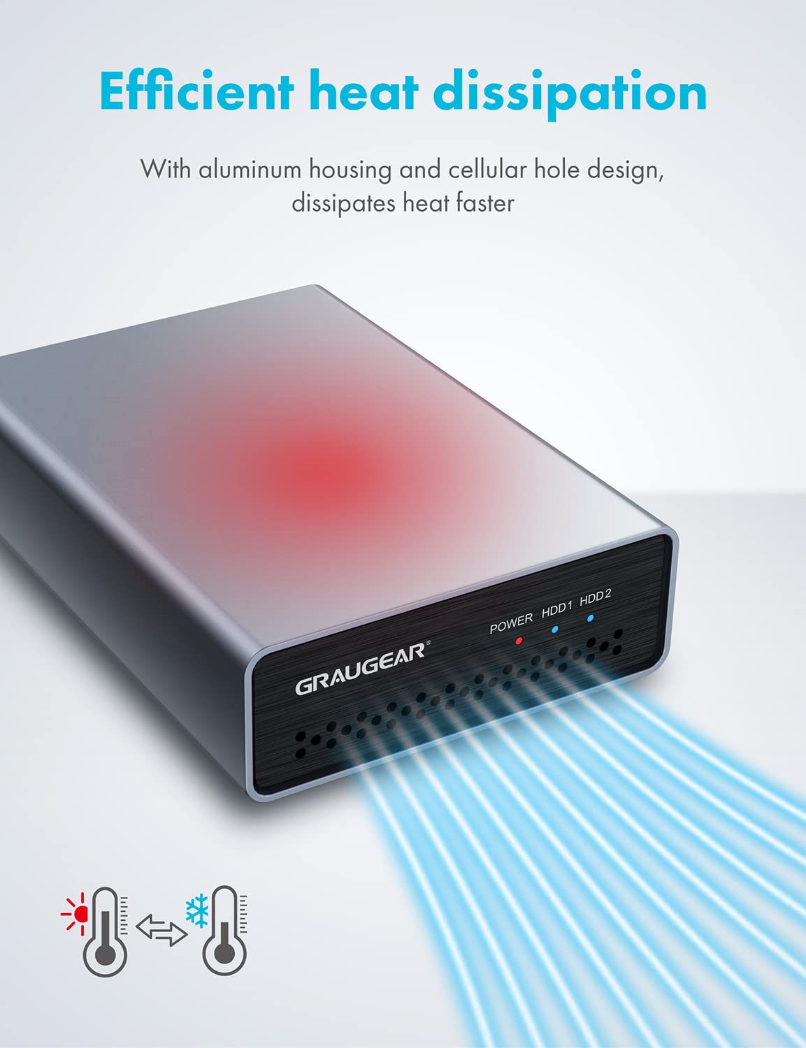 GRAUGEAR | Boîtier Raid Externe | 2 x 2,5" SATA SSD/HDD | Type-C® USB 3.2 Gen2 (10Gb/s) | Raid 0, RAID1, Single, Large | USB-C | USB-A | Aluminium | Bloc d'alimentation | G-25RD2-AC-10G