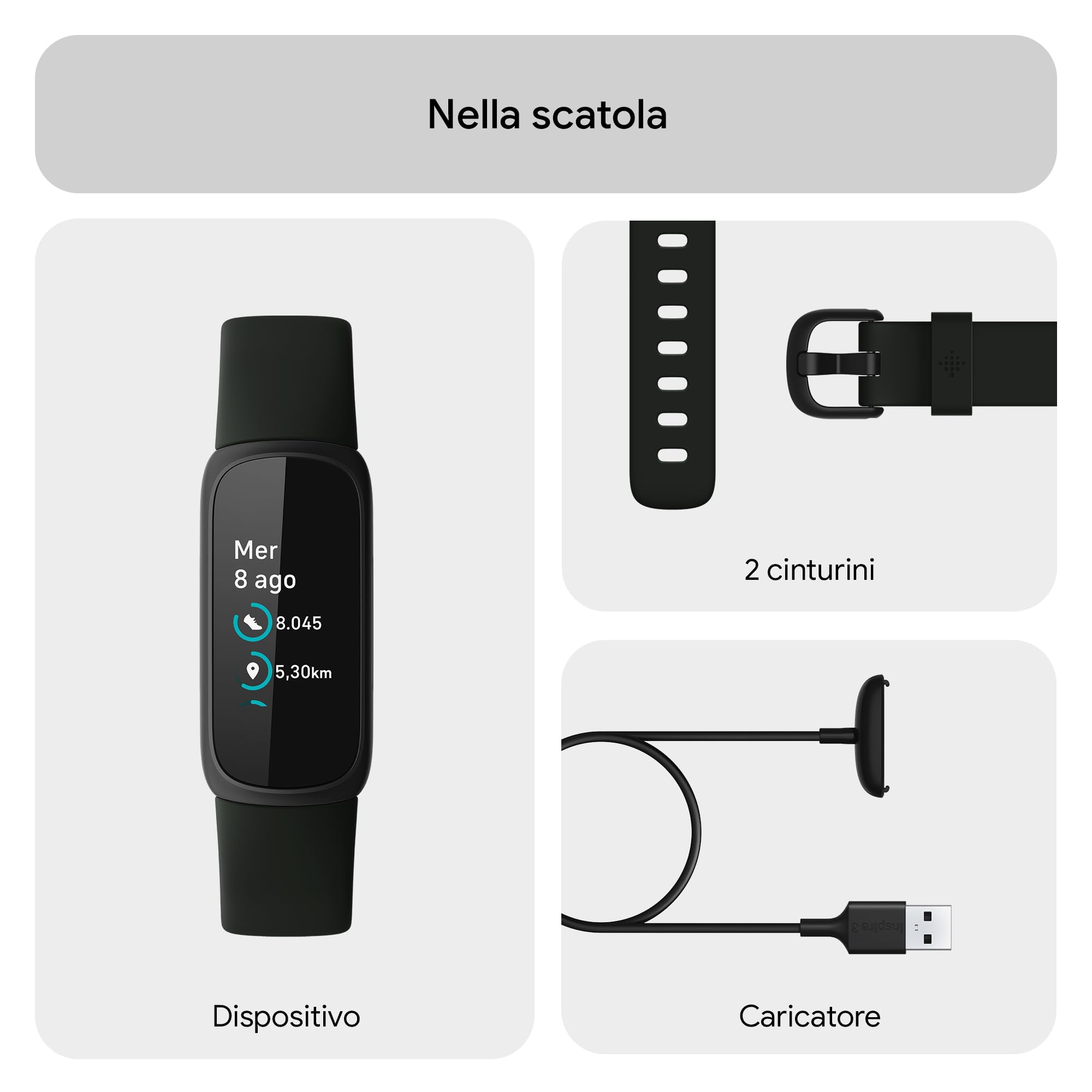Google Fitbit Inspire 3 Tracker per fitness e benessere con autonomia fino a 10 giorni e compatibile con Android e iOS