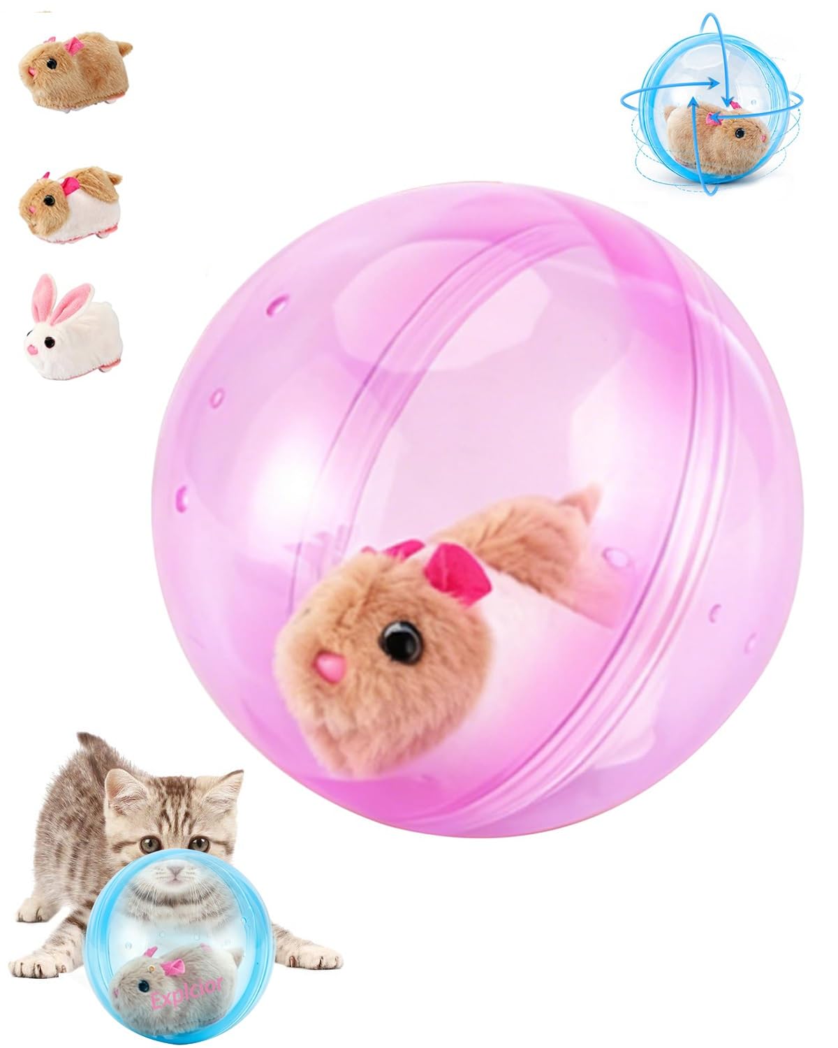 Self Rolling Interactive Cat Ball Electric Chases Goes on Balls Moving Mouse Dog Toy Auto Obstacle Avoid Toys 360° Rolling Spin Moving Pet Ball for Indoor Kitten Cat Small Dog Chase Play(Pink,03#)
