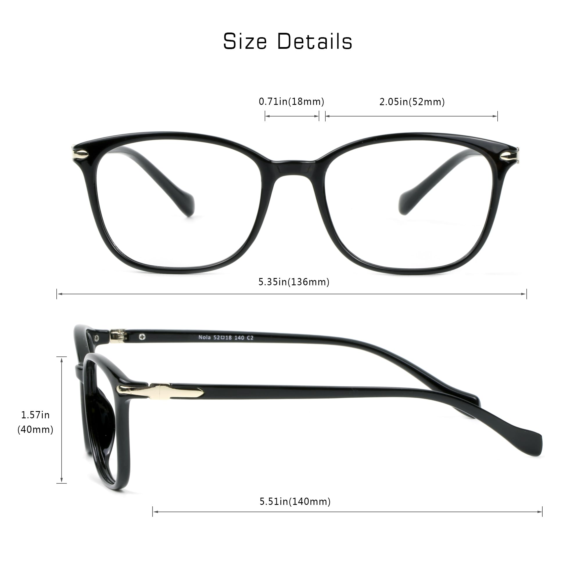 VisionGlobal Blaulichtblocker-Brille für Damen/Herren, Anti-Augenbelastung, Computerlesen, Fernsehbrille, stilvoller quadratischer Rahmen, blendfrei (Schwarz, keine Vergrößerung)
