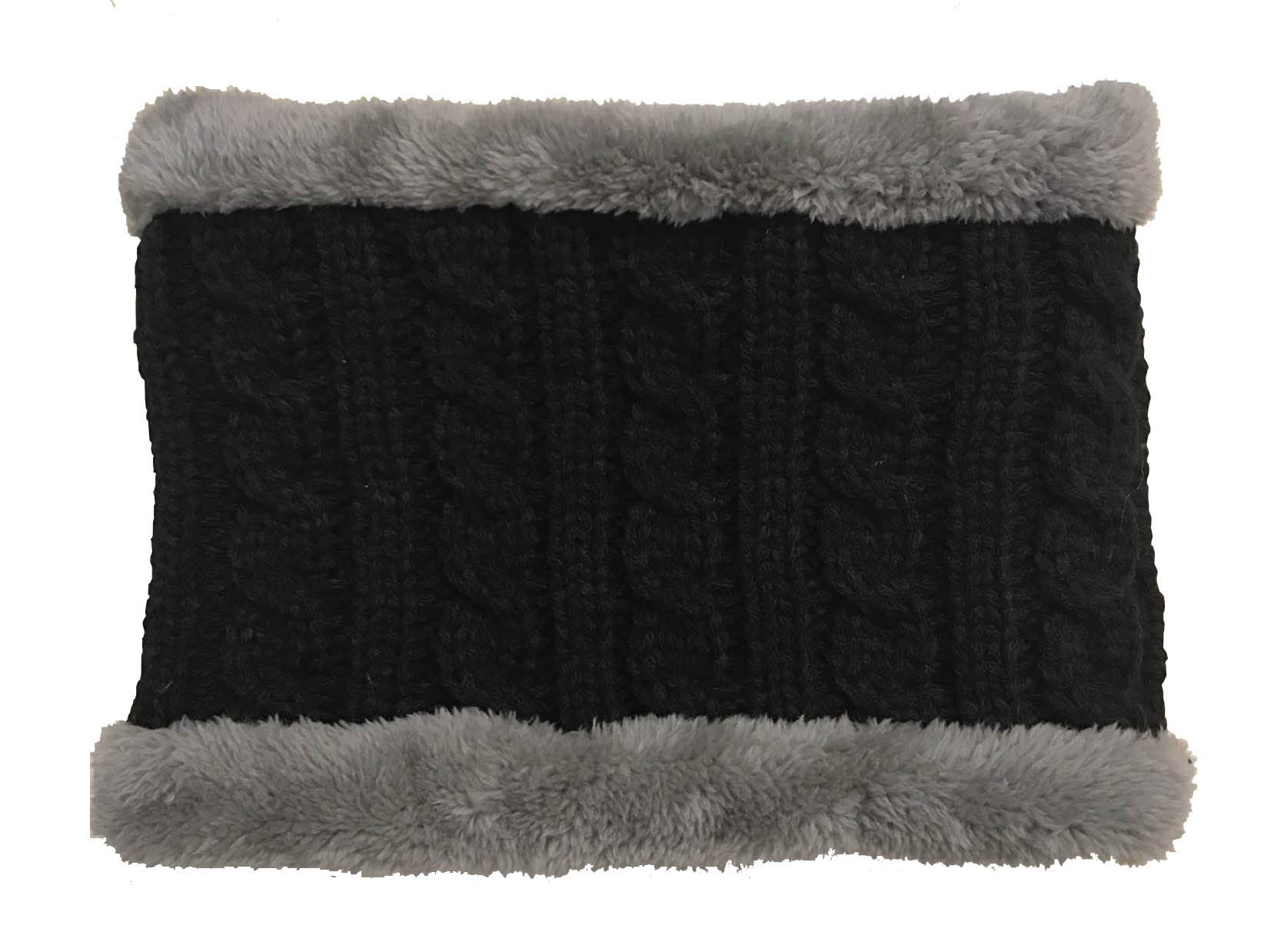 Kids Knitted Hat and Scarf Set Winter Fleece Lining Wool Beanie Hat Neck Warmers (Gray)