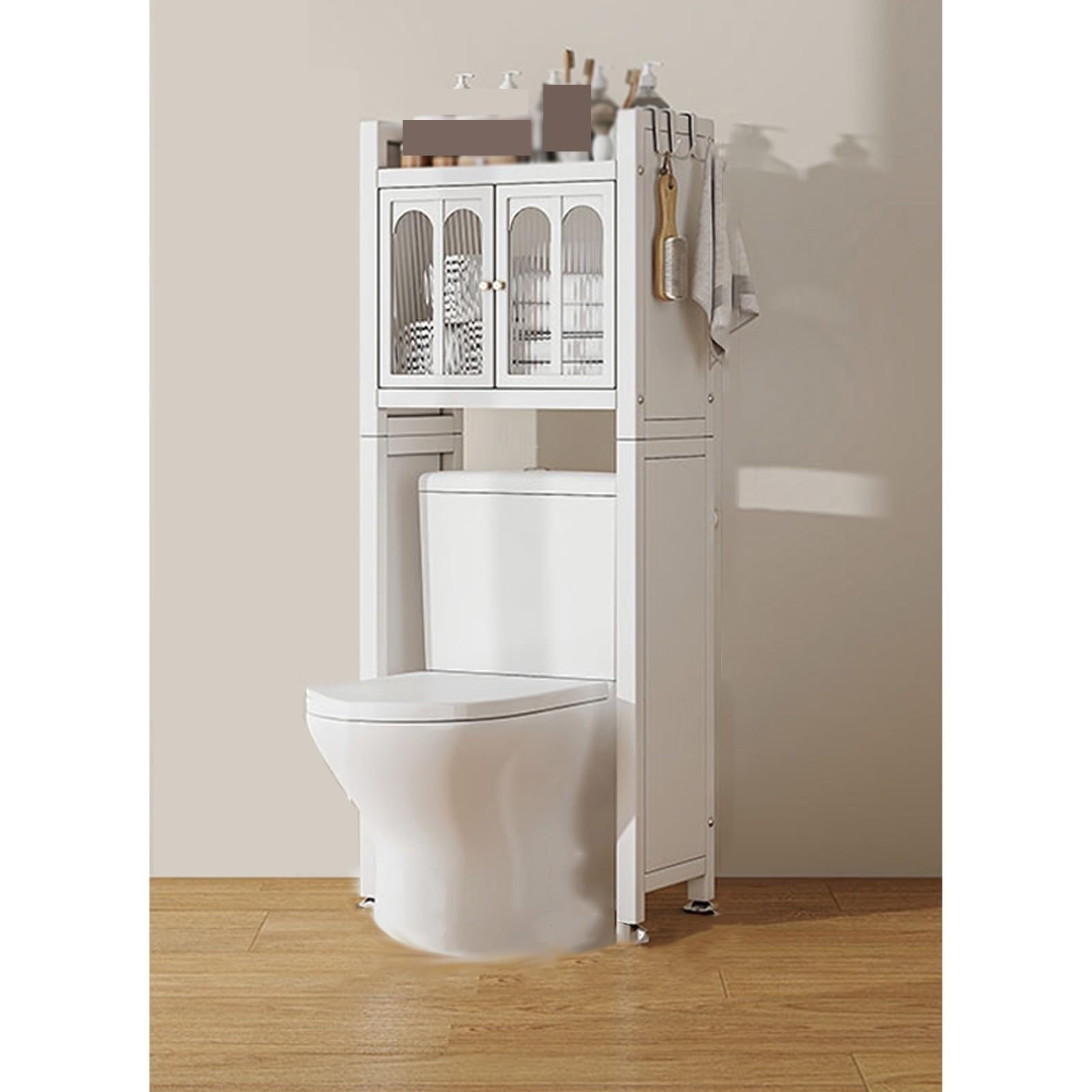 BHGFYXBS Double Door Over The Toilet Sto Cabinet Black Metal & Acrylic Shelf For Bathroom & Laundry Space Saving Solut 155Cm High Maximize Sto Efficiency,White-144Cm,White-144cm
