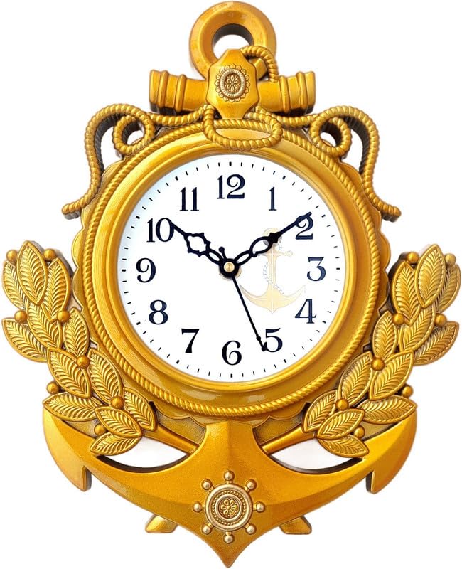 Image of JD Modern Decorative Wall Clock with Plastic Frame for Home, Living Room, Bedroom and Office Decor, Large TC Gold Anchor