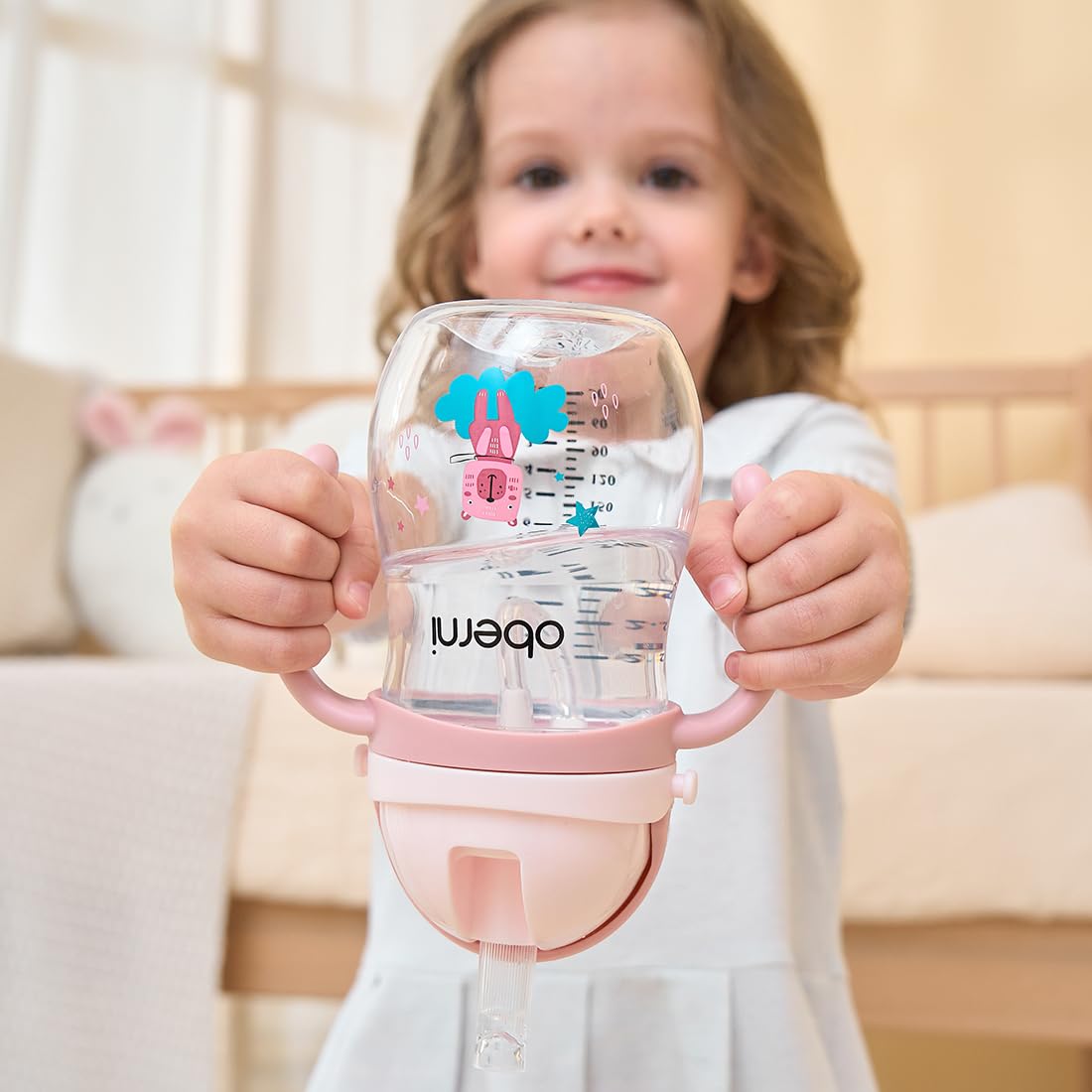 Oberni Kubek do nauki picia dla małych dzieci od 12 miesięcy, szczelna butelka na wodę, kubek Toddler Sippy, butelka na wodę, 270 ml, różowy/3 sztuki
