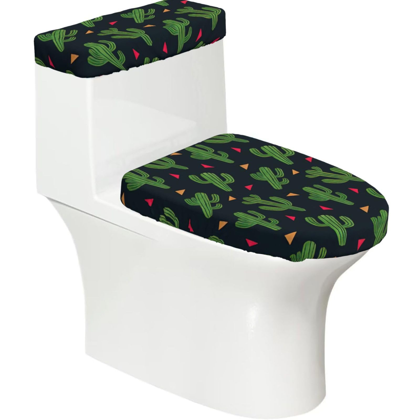 Cactus Art Print Stretch Toilet Covers Set, Polyester Covers Replacement For Fits Most Size Lids Bathroom Decor
