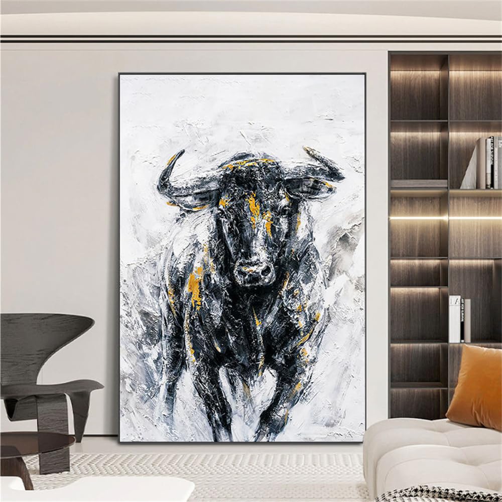 Amazon｜手描き牛絵画 油絵テクスチャキャンバス手描き牛壁画ウォール