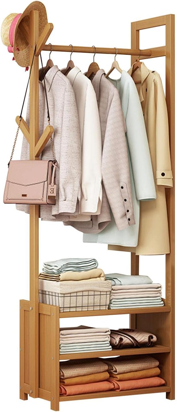 Amazon｜ハンガーラック 天然竹製 1段棚 洋服掛け ラック ワードローブ