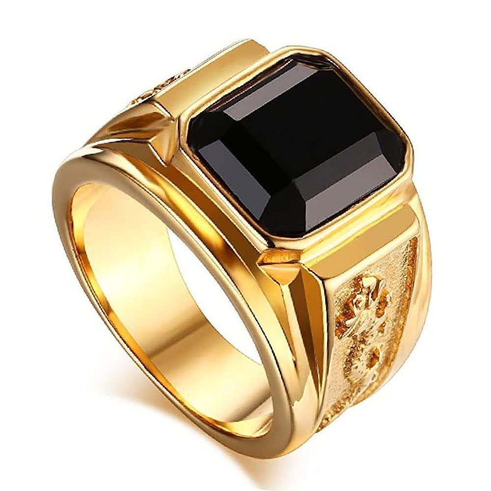 Vientiq Big Square Stone Engraved Stainless Steel Gold Plated Men Rings (B0BPSQJ3GN) Amazon Price History, Amazon Price Tracker