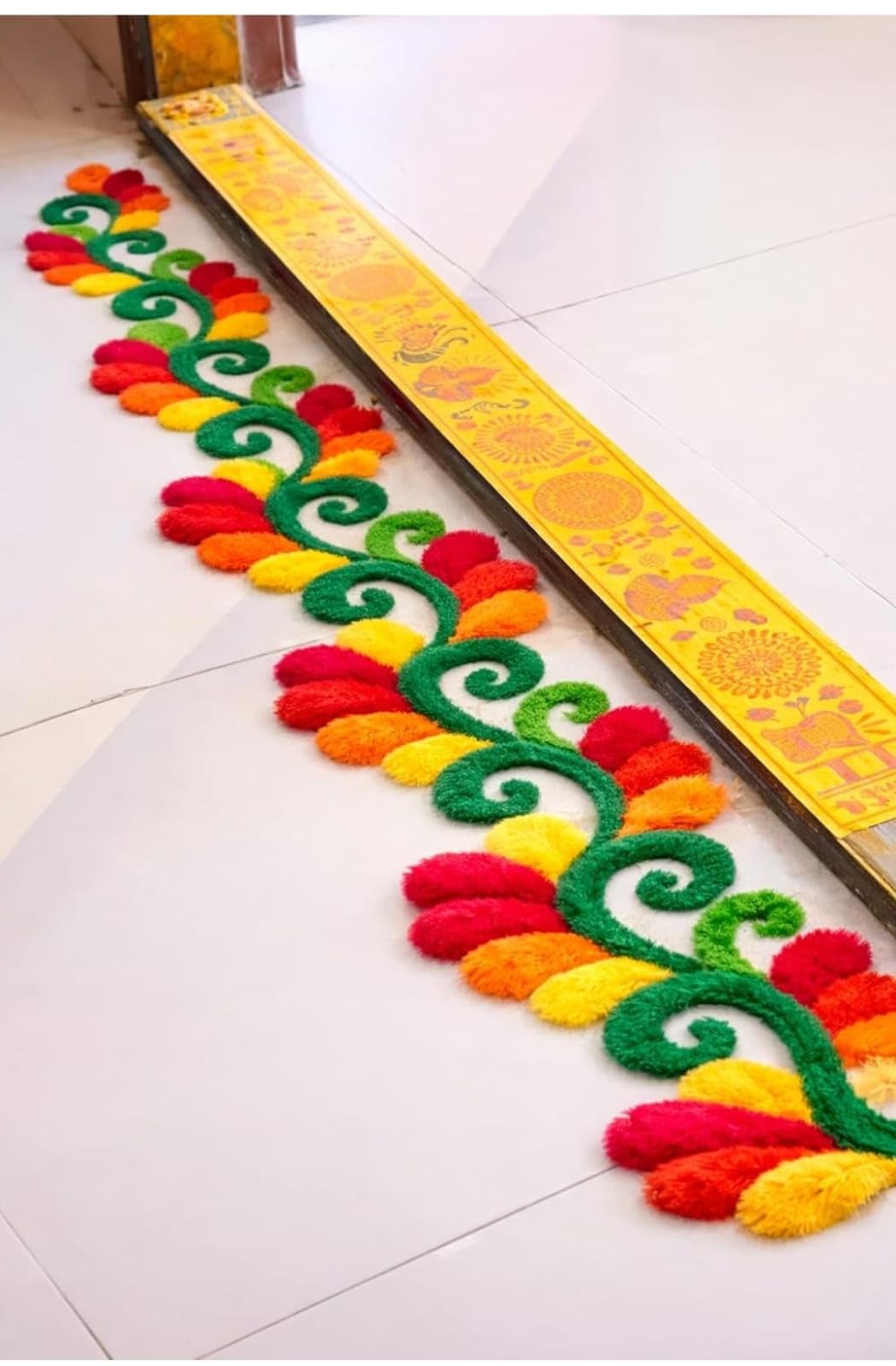 Gurukrupa Enterprises Door Border Woolen Rangoli for Diwali Decoration, Handmade Decorative Floor Border Mat for Entrance, Hallway, Temple & Festive Home Decor, Reusable (Multi-Color-1)-image-22