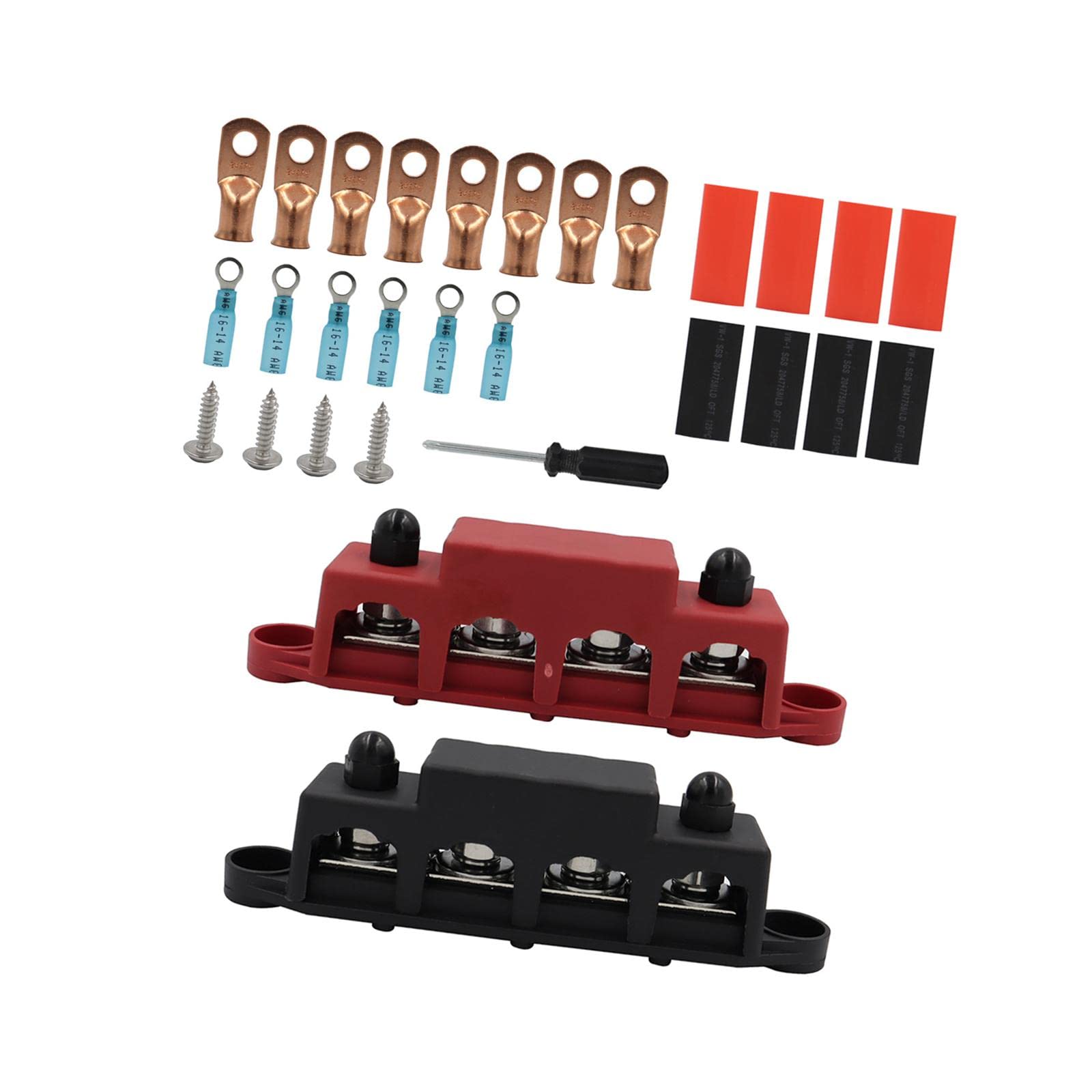 Power Distribution Block con 4 Morsetti Bus Bar Terminale con Coperchio in Lega di Zinco E Rame Resistente Adatto per Auto Barca Solare, M10 1 coppia