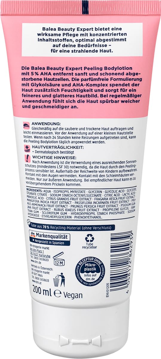 Balea 3er-Set Beauty Expert Hautpflege: Peeling Bodylotion 5% AHA entfernt sanft abgestorbene Hautzellen (2 x 200 ml) + Bodylotion Body Cremegel 5% Niacinamide für feineres Hautbild (200 ml), 600 ml