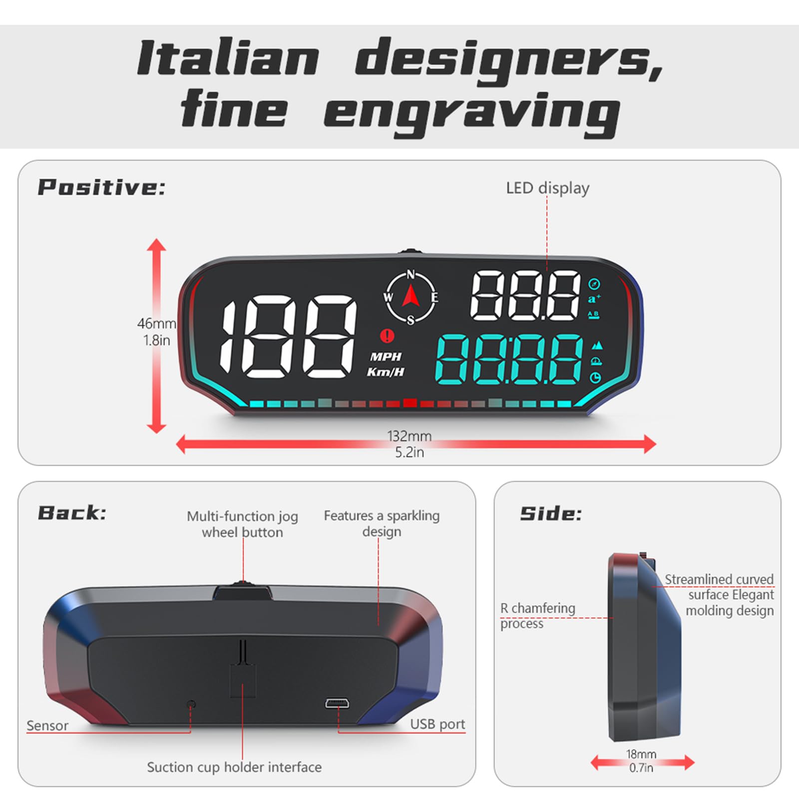 Head Up Display, Universal Head Up Display Velocímetro GPS con pantalla LED de 5 pulgadas Brújula de velocidad Altitud Fatiga Alarma de conducción Alarma de exceso de velocidad Kilometraje