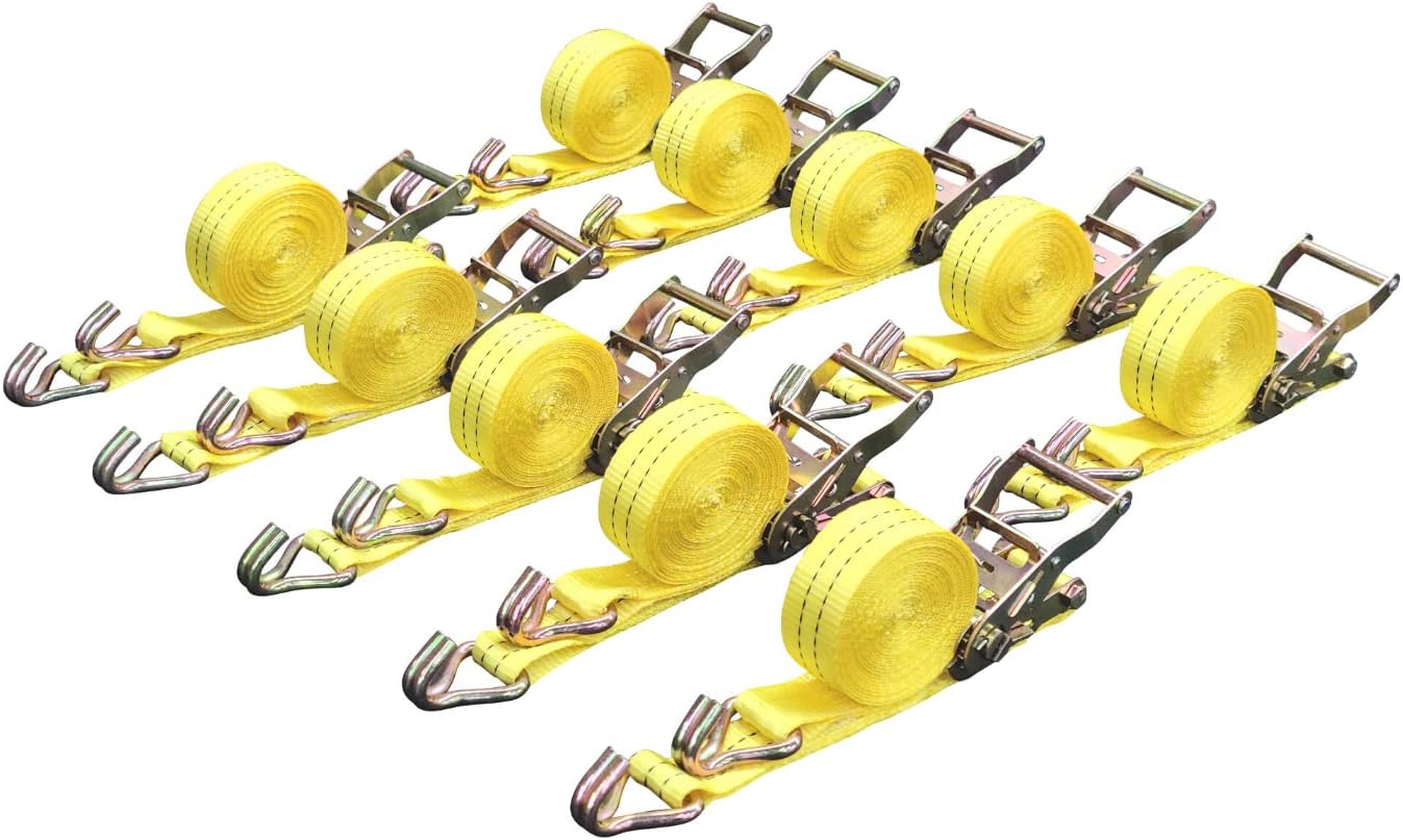 Ratchet Tie Down Straps, 1.5 in x 15 ft, 4,400 lb Breaking Strength, J-Hook, 10-Pack
