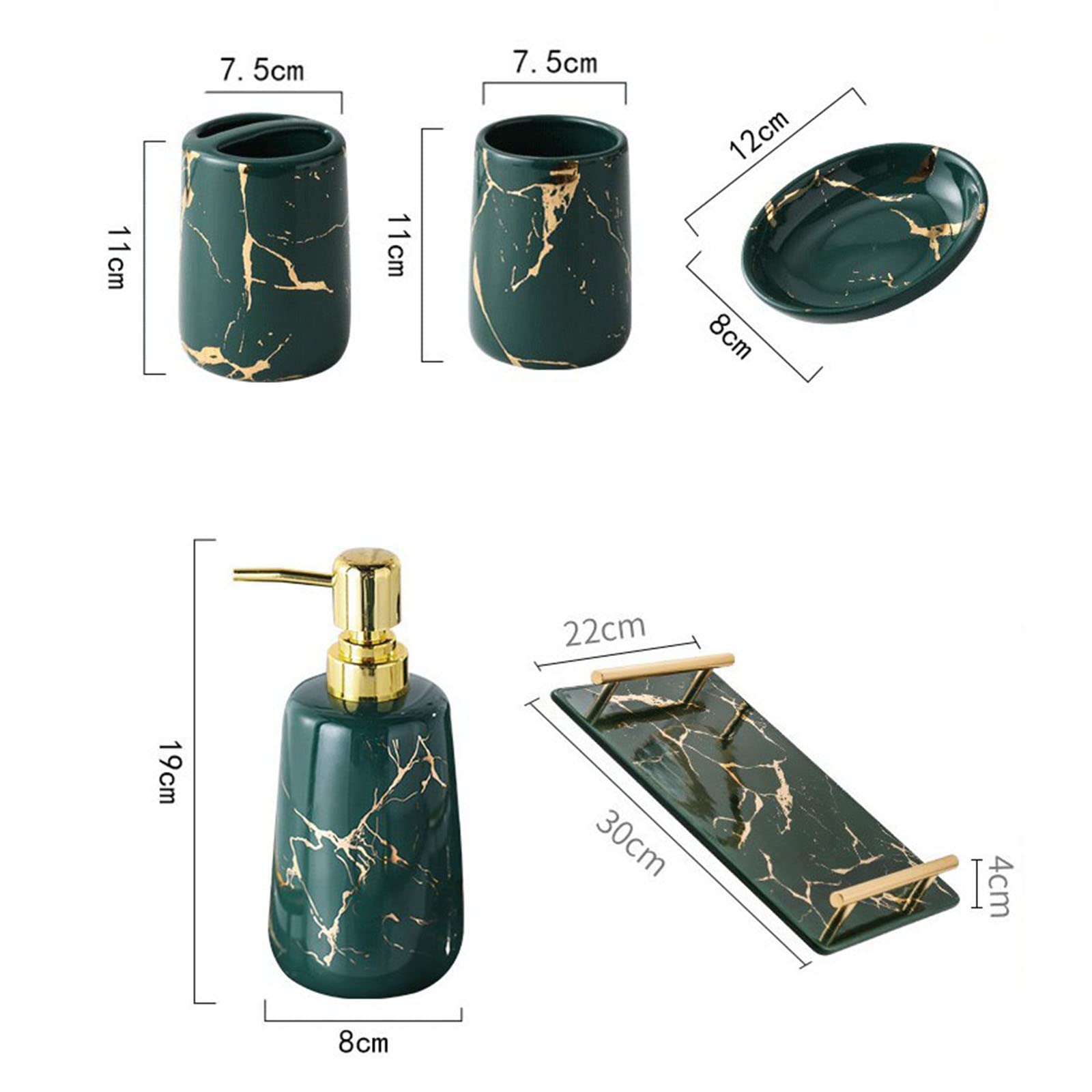Juego De Dispensador De Jabón para Baño., Juego De Dispensador De Jabón De Baño Y Portacepillos De 6 Piezas, Porta Cepillo De Dientes, Bandeja De Tocador-Verde