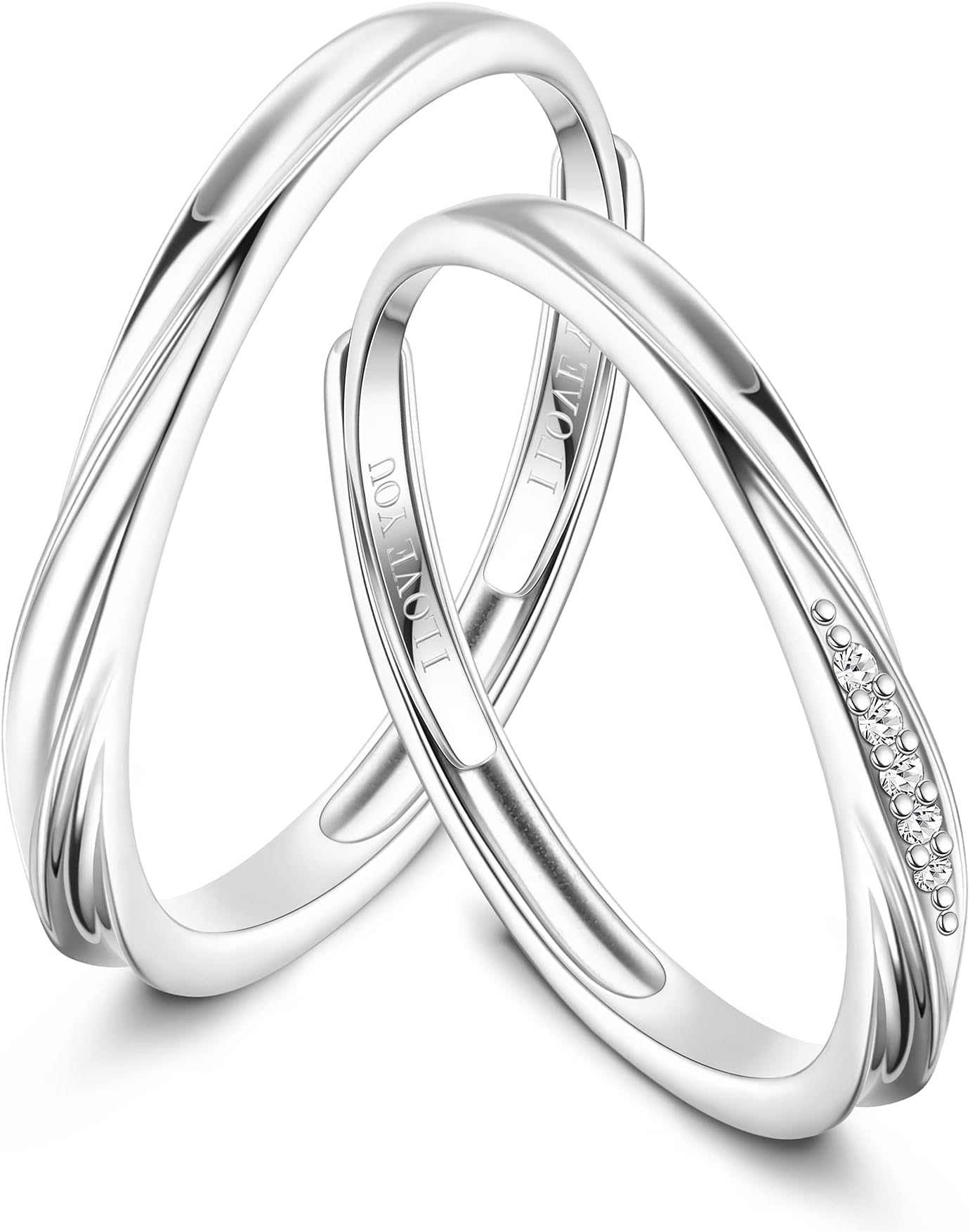 MILACOLATO 925 Sterling Silver Couple Rings, Promise Cubic Zirconia Rings for Women, Diamond Wedding Eternity Engagement Rings for him and he Sets, Mobius Ring Open Adjustable Rings Jewellery Gifts