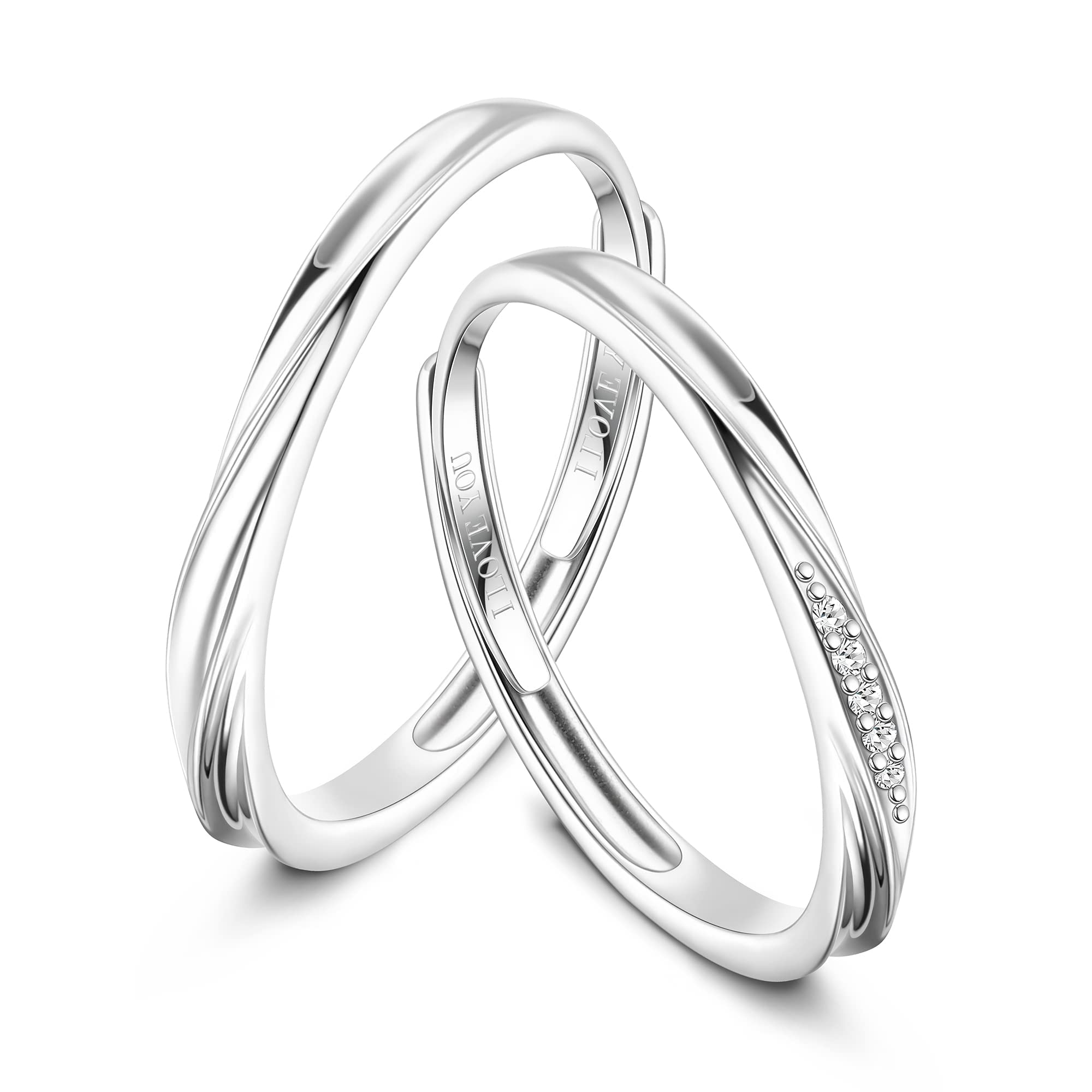 MILACOLATO 925 Sterling Silver Couple Rings, Promise Cubic Zirconia Rings for Women, Diamond Wedding Eternity Engagement Rings for him and he Sets, Mobius Ring Open Adjustable Rings Jewellery Gifts