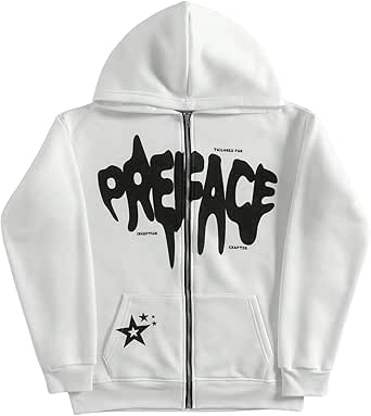 GORGLITTER Men's Oversized Zip-Up Hoodie – Drop Shoulder Graphic Sweatshirt With Long Sleeves - View #9