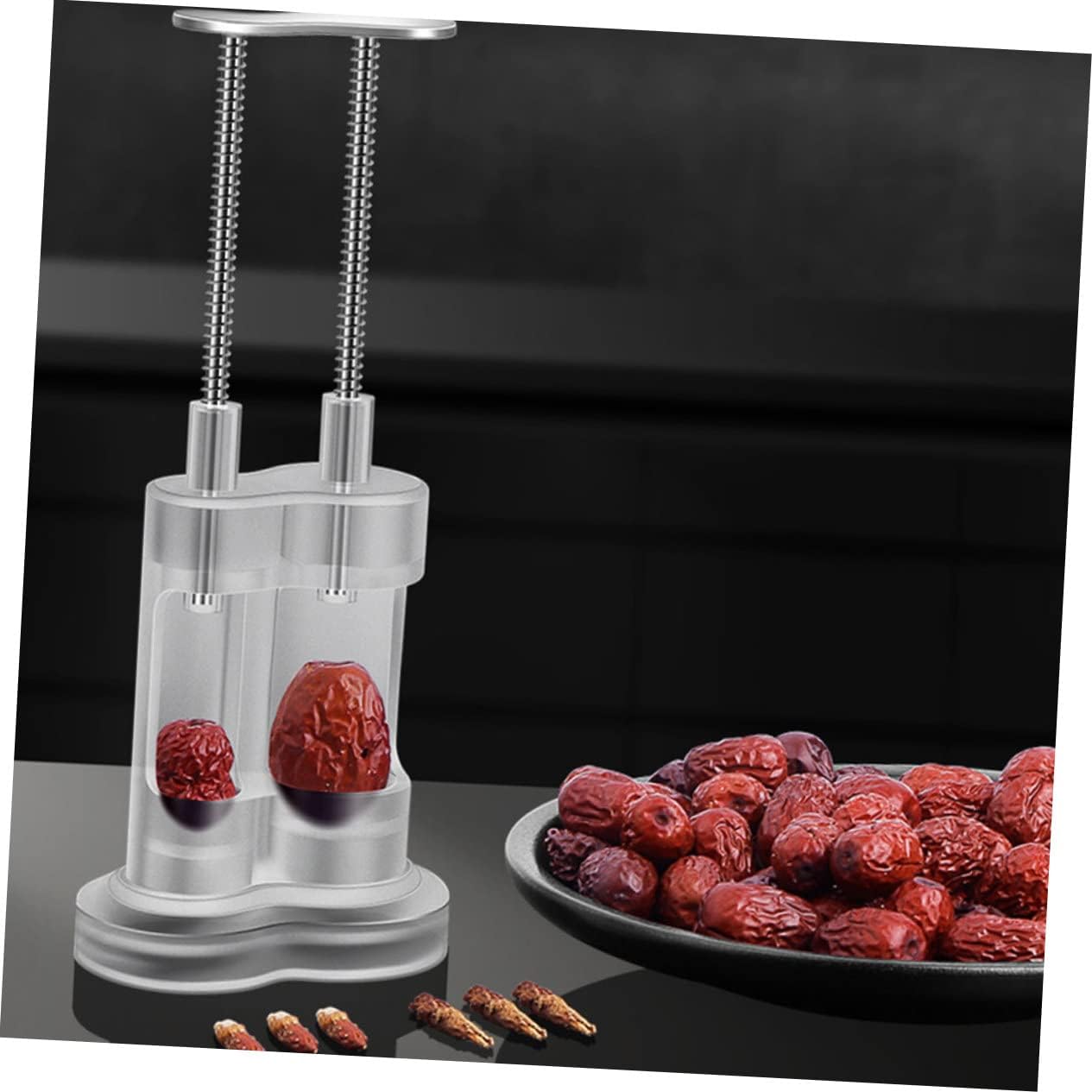 Dual Cherry Pitter Tool Stainless Steel Manual Pitter for Effortless Cherry and Date Core Removal for Kitchen Use and Saving Food Prep