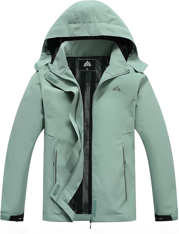 MOERDENG Women&#x27;s Waterproof Rain Jacket Lightweight Raincoat Hooded Hiking Jacket Softshell Windbreaker