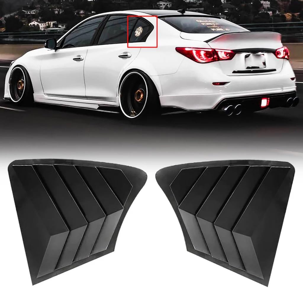 YOUNGERCAER Rear Side Window Louvers Air Vent Scoop Shades Cover Blinds for 2014-2024 Infiniti Q50 Matte Black Sport Style ABS Exterior Decoration Cover Blinds Trim