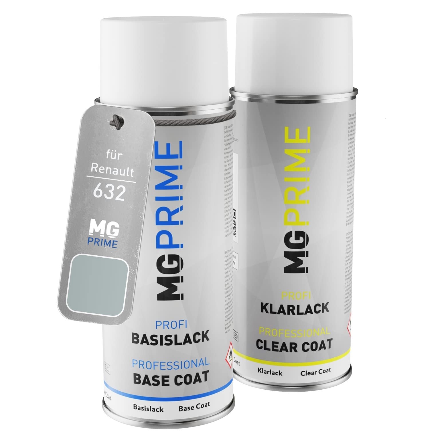 MG PRIME Peinture voiture Bombe aérosol pour Renault 632 Gris Boreal M. +1K | Polargrau Metallic / Gris Boreal Metallic, Kit peinture de base + vernis, bombes aérosols 400ml