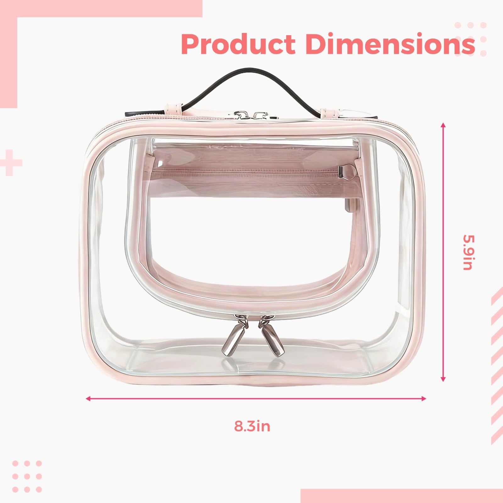 2 STK. TSA-zugelassene Kosmetiktasche, transparente Make-up-Tasche aus PVC, tragbare, wasserdichte Reisekosmetiktasche für Damen, Rosa, für Flugreisen und unterwegs