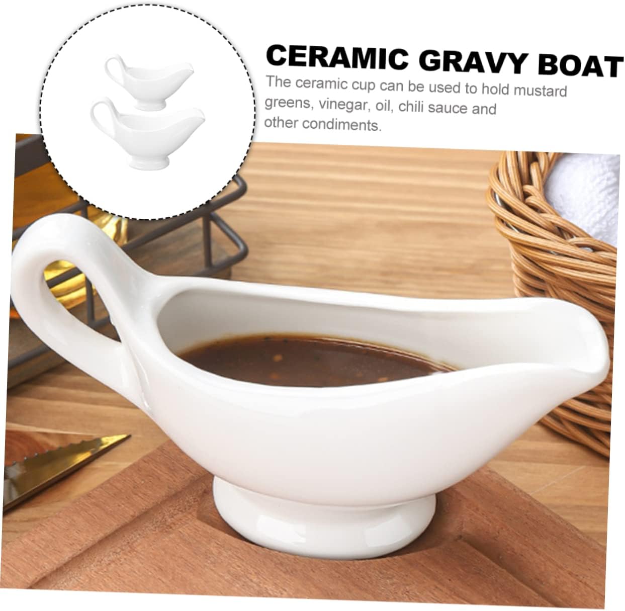 Garneck 2pcs Ceramic Gravy Boat Sauce Cups for Gravy Condiments and Dipping Sauces Elegant Table Decor for Restaurants Homes and Events for Soy and Ketchup